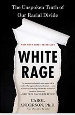 Book cover with peeling black surface revealing "White Rage"
