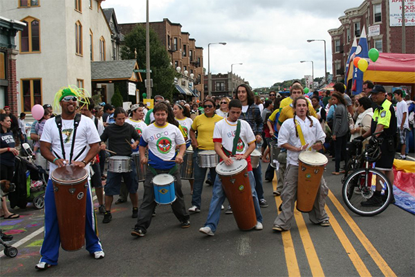 Brazilian drum band performing on Harvard Avenue